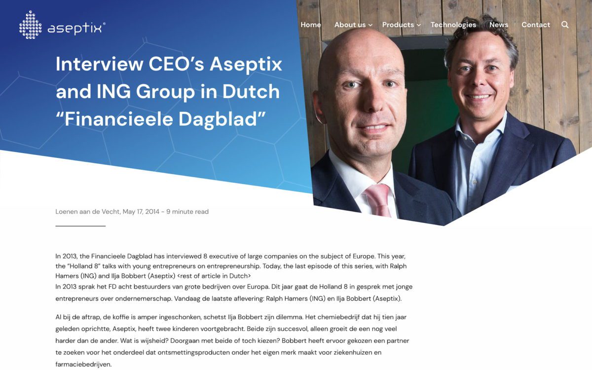 Screenshot Aseptix artikel