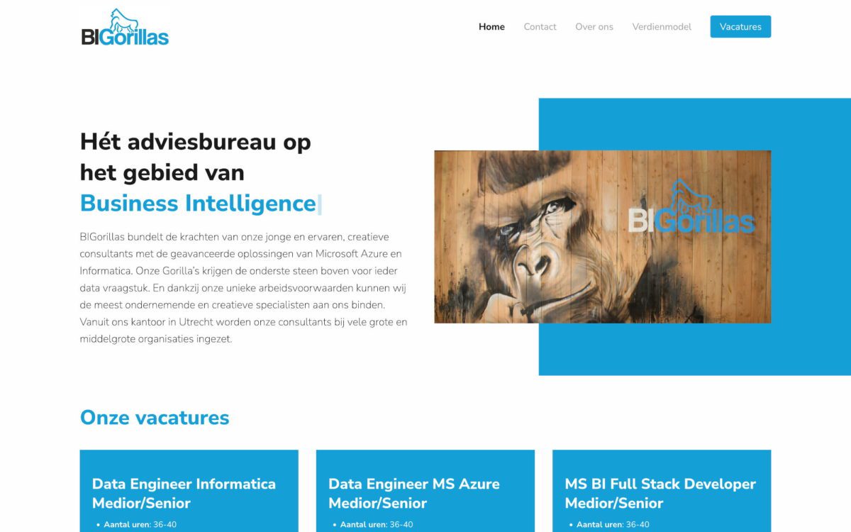 Screenshot BIGorillas voorpagina