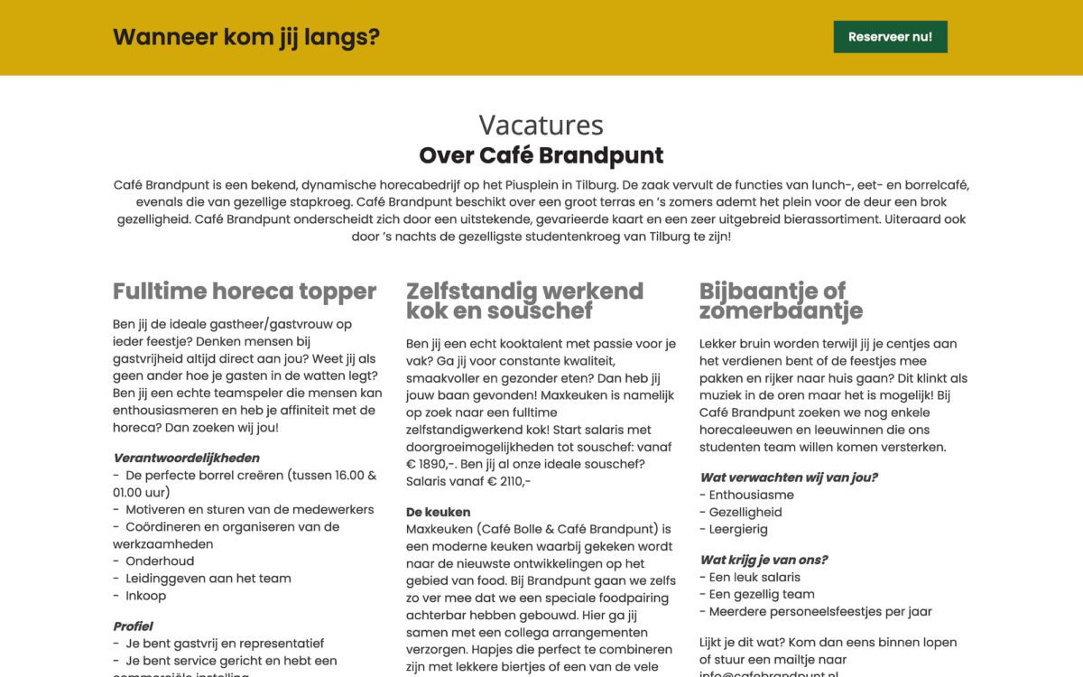Screenshot Café Brandpunt vacatures