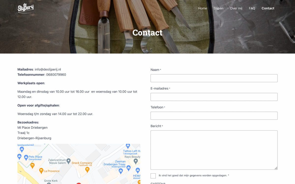 Screenshot De Slijperij Contact