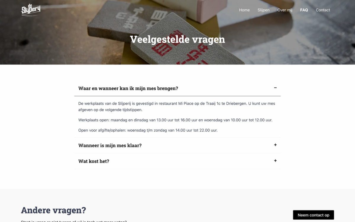 Screenshot De Slijperij FAQ