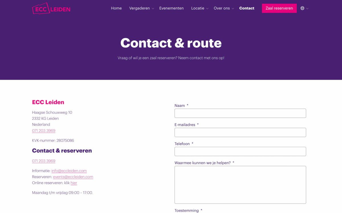 Screenshot ECC Leiden Contact pagina