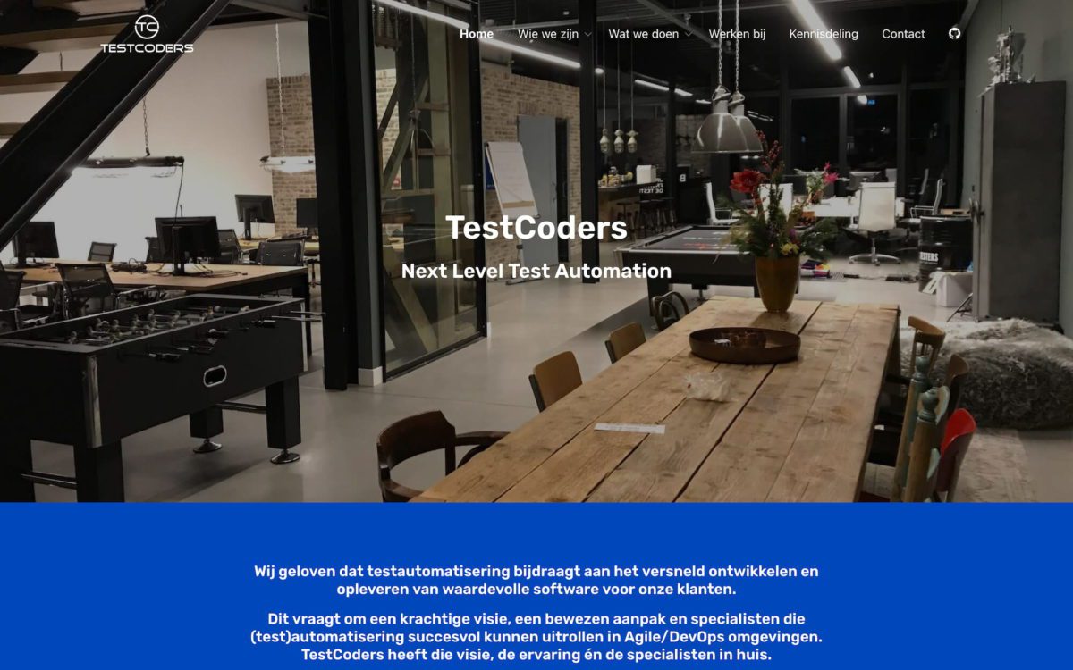 Screenshot TestCoders voorpagina