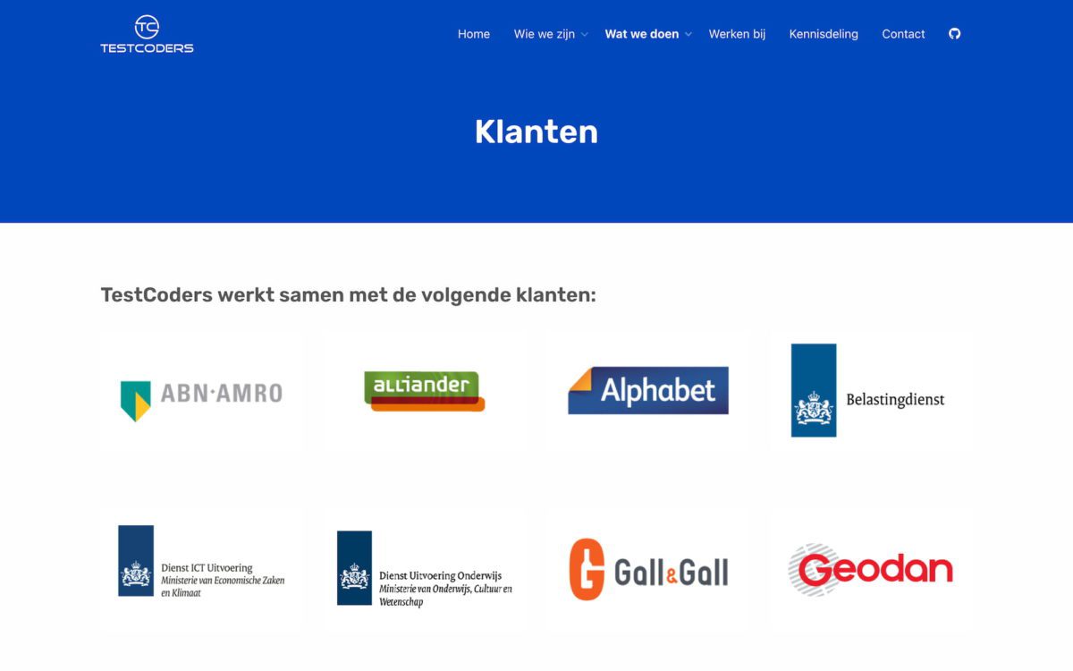 Screenshot TestCoders klanten