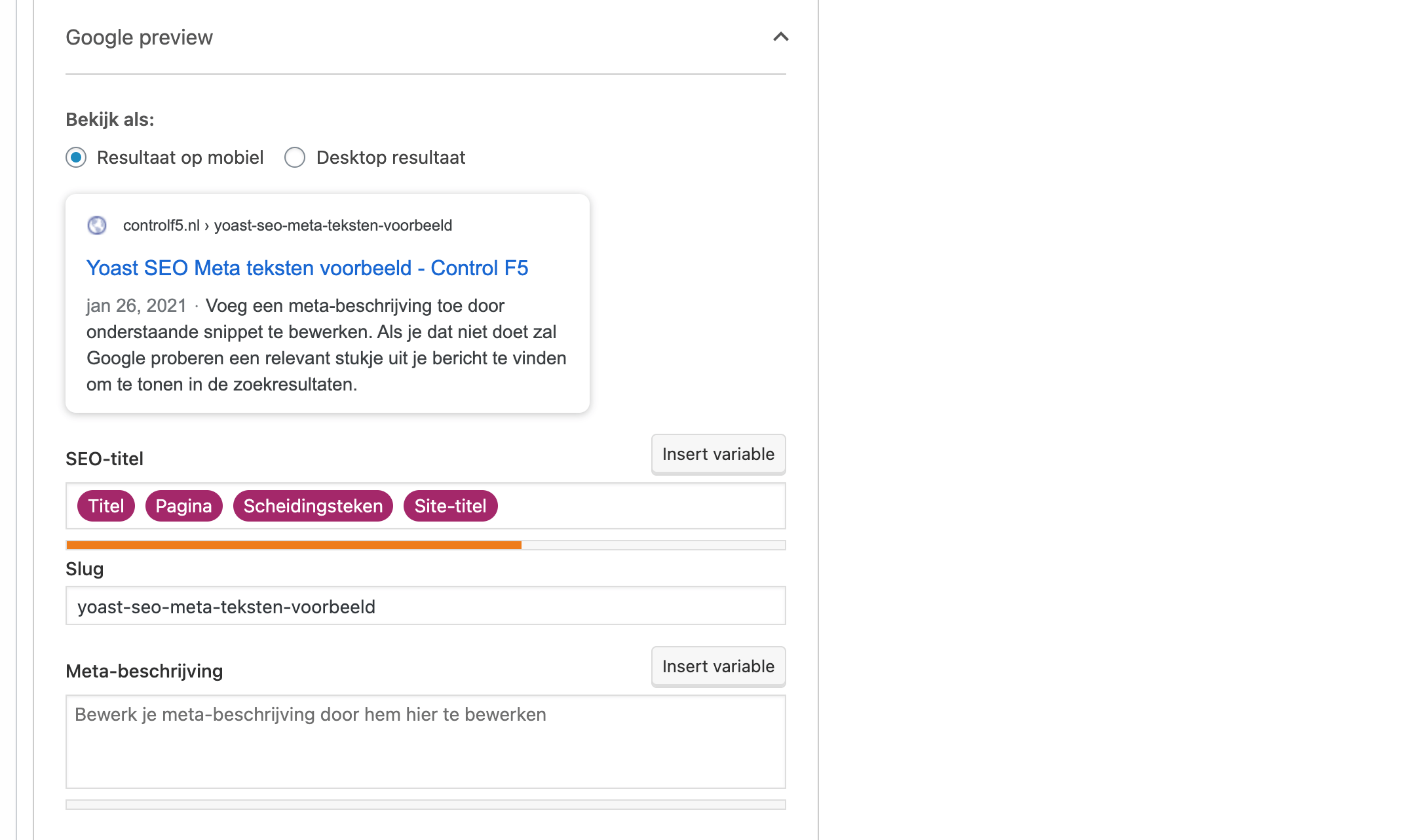 WordPress YoastSEO Meta velden