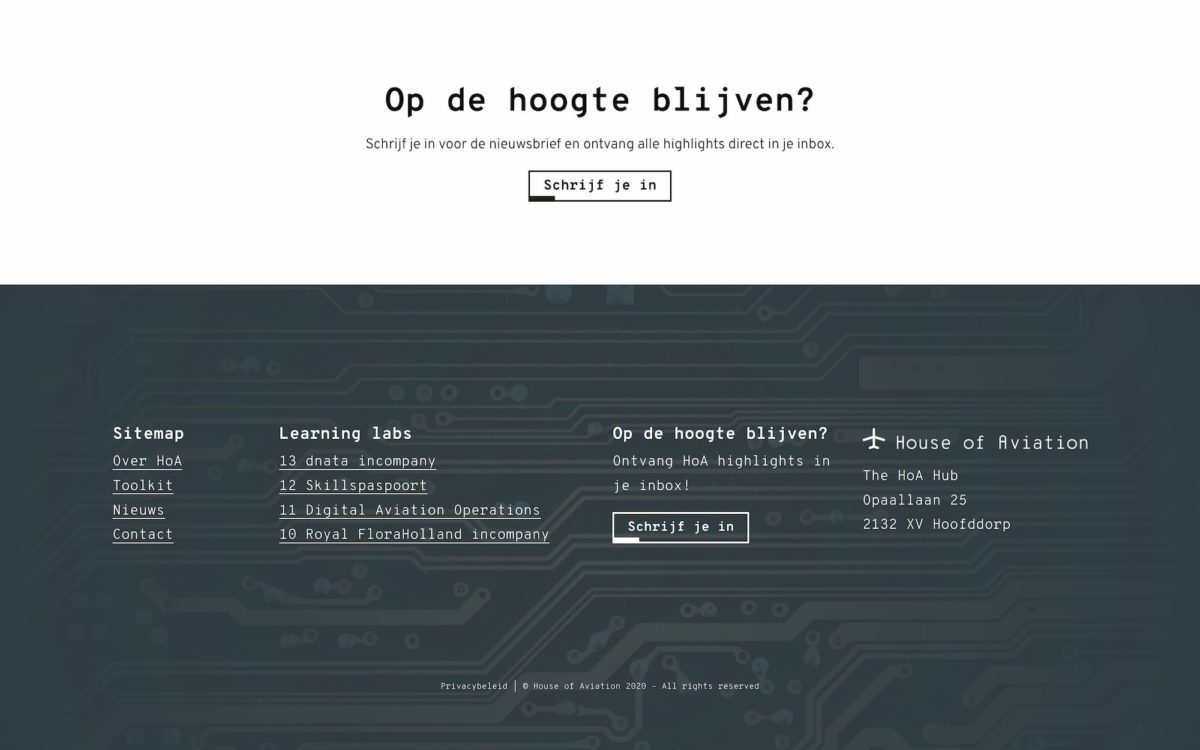 Screenshot House of Aviation Footer