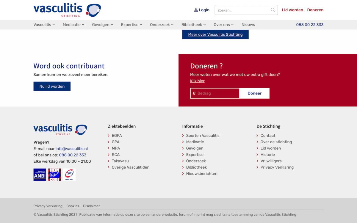 Screenshot Vasculitis Stichting footer