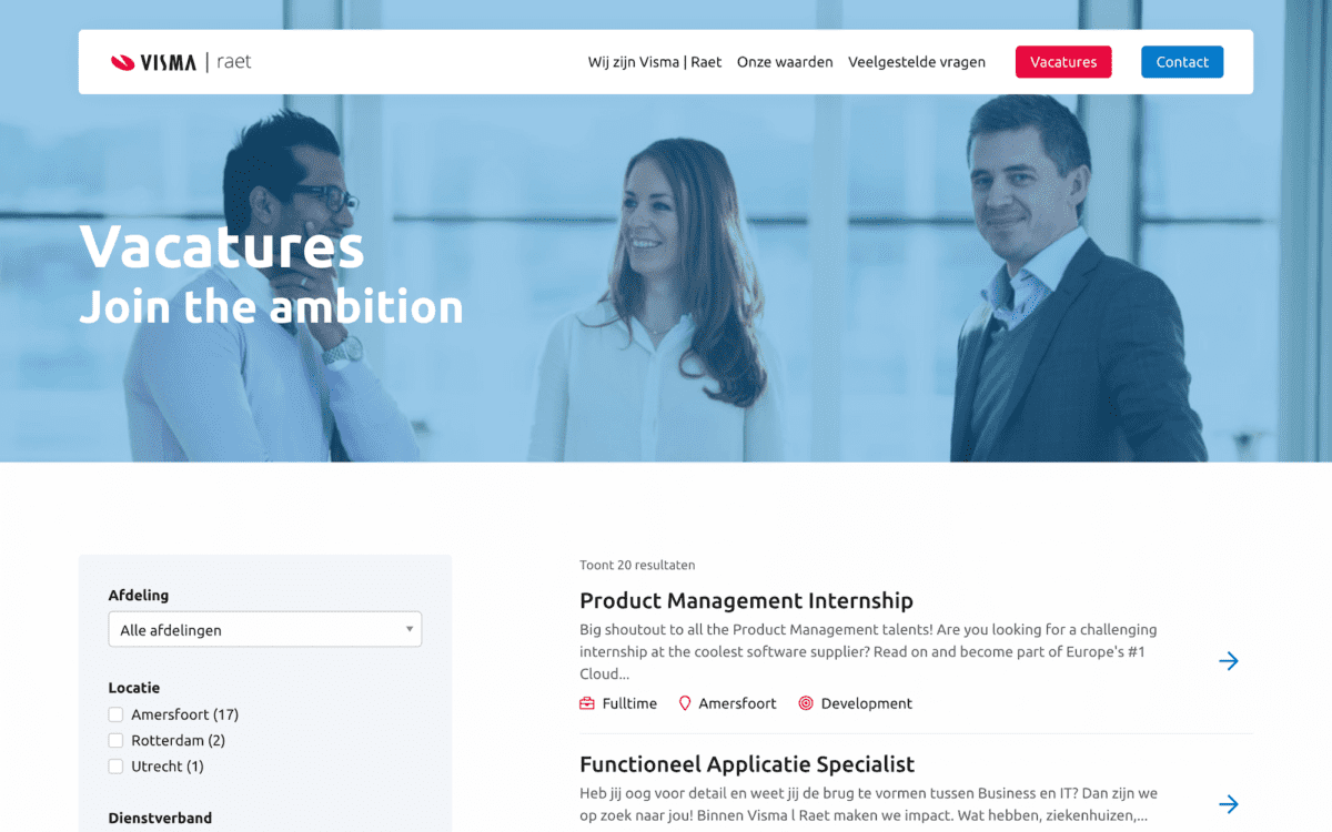 Vacature overzicht werken bij Visma | Raet