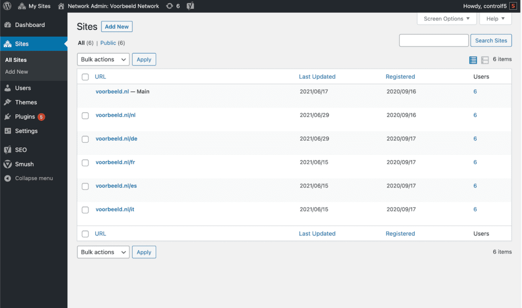 WordPress Multisite voorbeeld