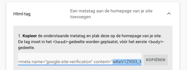 HTML Tag Google Search Console