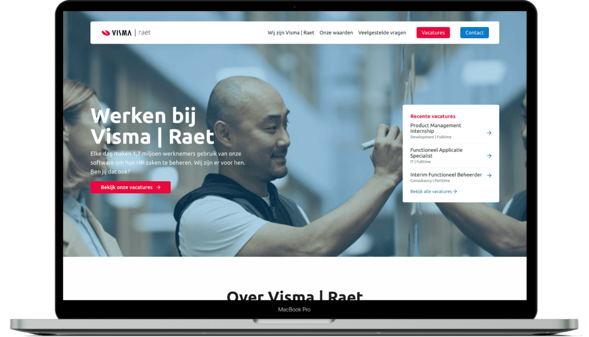 Screenshot website werken bij Visma | Raet