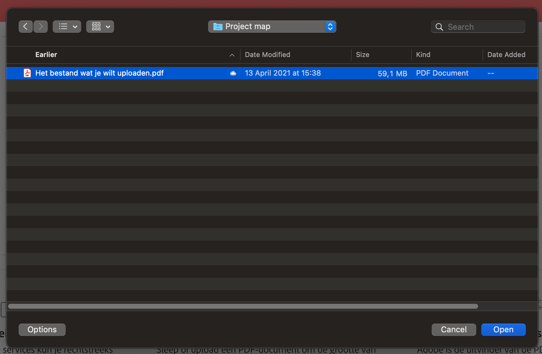PDF Bestand selecteren