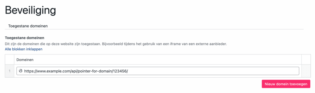 Control F5 instellingen pagina toegestane domeinnamen in de whitelist